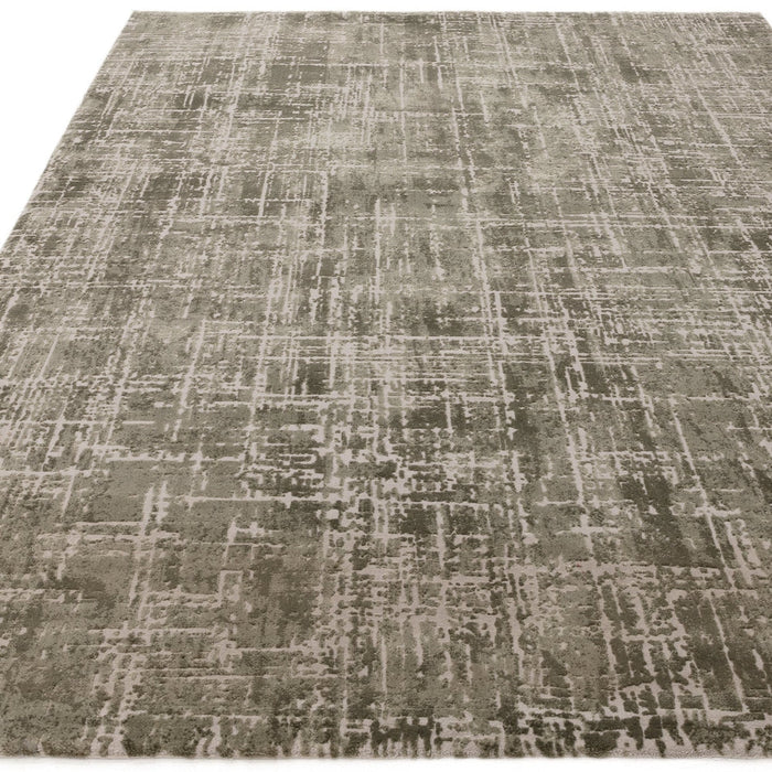 Kuza Abstract Modern Distressed Textured Soft-Touch Khaki/Light Grey Rug