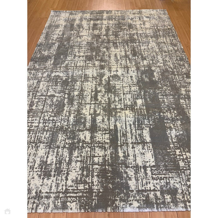 Kuza Abstract Modern Distressed Textured Soft-Touch Mid Grey/Cream/Light Grey Rug