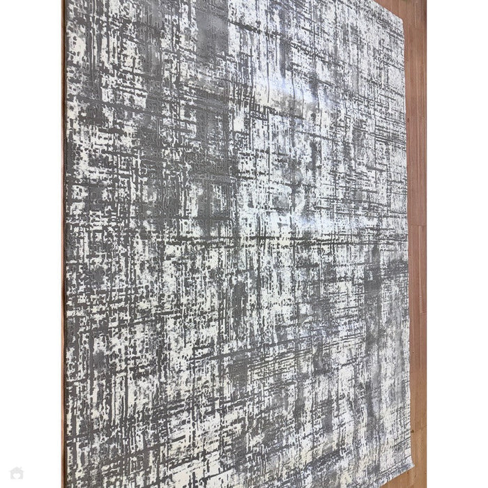 Kuza Abstract Modern Distressed Textured Soft-Touch Mid Grey/Cream/Light Grey Rug