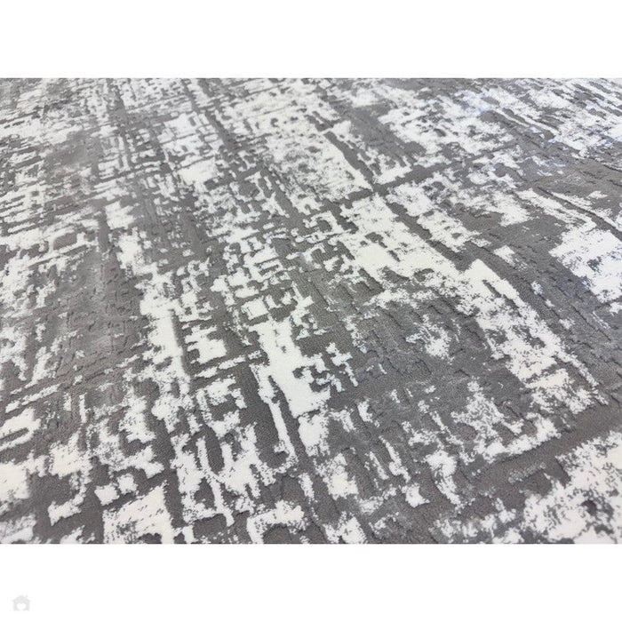 Kuza Abstract Modern Distressed Textured Soft-Touch Mid Grey/Cream/Light Grey Rug