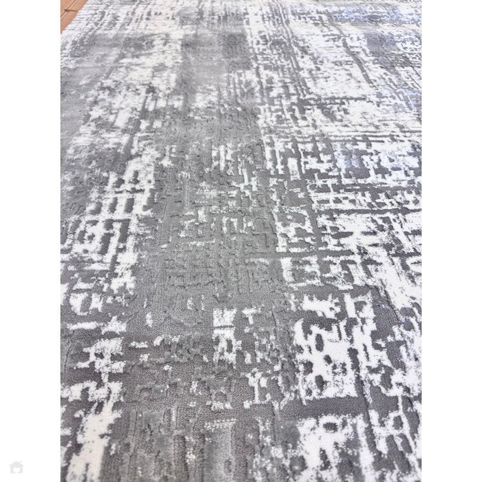 Kuza Abstract Modern Distressed Textured Soft-Touch Mid Grey/Cream/Light Grey Rug