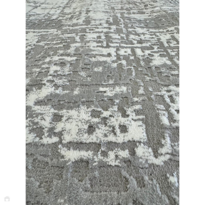 Kuza Abstract Modern Distressed Textured Soft-Touch Mid Grey/Cream/Light Grey Rug