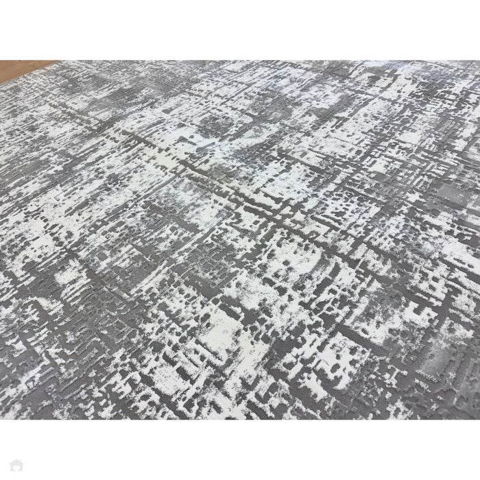 Kuza Abstract Modern Distressed Textured Soft-Touch Mid Grey/Cream/Light Grey Rug