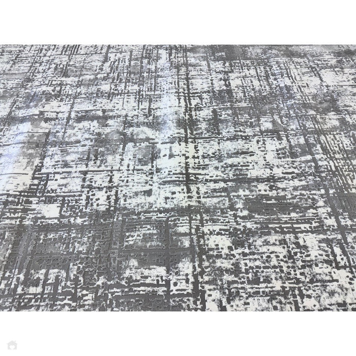 Kuza Abstract Modern Distressed Textured Soft-Touch Mid Grey/Cream/Light Grey Rug