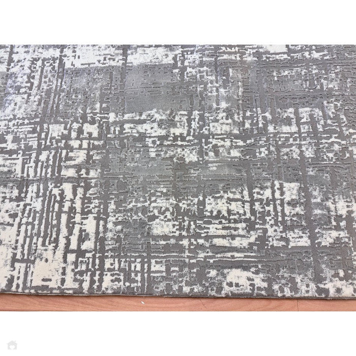 Kuza Abstract Modern Distressed Textured Soft-Touch Mid Grey/Cream/Light Grey Rug