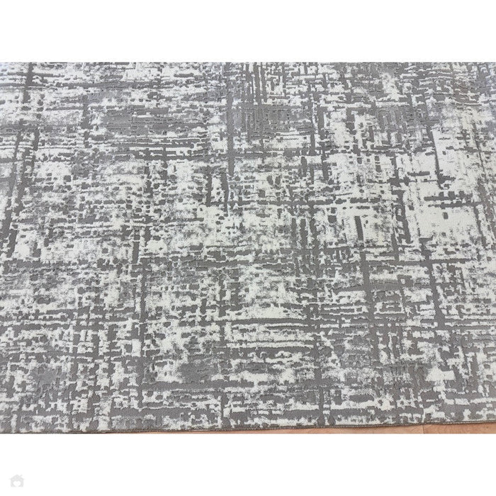 Kuza Abstract Modern Distressed Textured Soft-Touch Mid Grey/Cream/Light Grey Rug