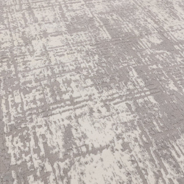 Kuza Abstract Modern Distressed Textured Soft-Touch Mid Grey/Cream/Light Grey Rug