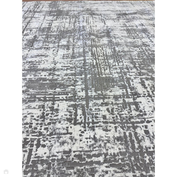 Kuza Abstract Modern Distressed Textured Soft-Touch Mid Grey/Cream/Light Grey Rug