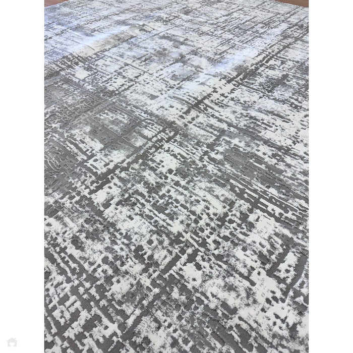 Kuza Abstract Modern Distressed Textured Soft-Touch Mid Grey/Cream/Light Grey Rug