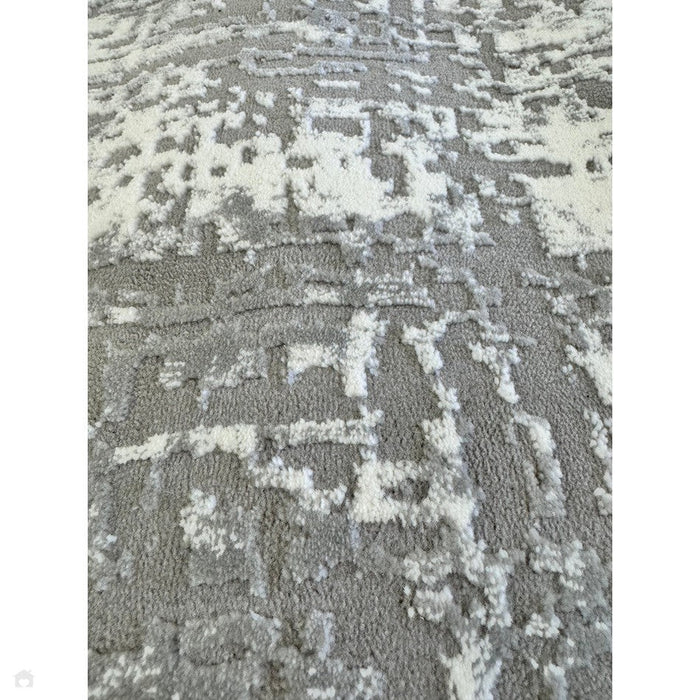 Kuza Abstract Modern Distressed Textured Soft-Touch Mid Grey/Cream/Light Grey Rug