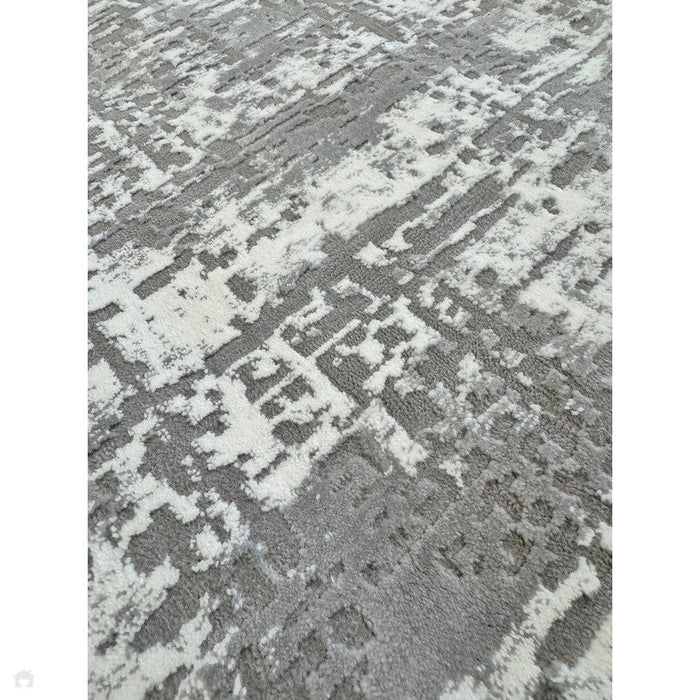 Kuza Abstract Modern Distressed Textured Soft-Touch Mid Grey/Cream/Light Grey Rug