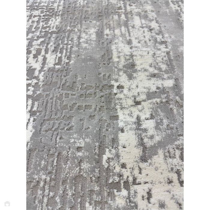 Kuza Abstract Modern Distressed Textured Soft-Touch Mid Grey/Cream/Light Grey Rug