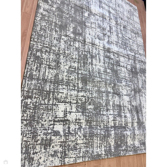 Kuza Abstract Modern Distressed Textured Soft-Touch Mid Grey/Cream/Light Grey Rug