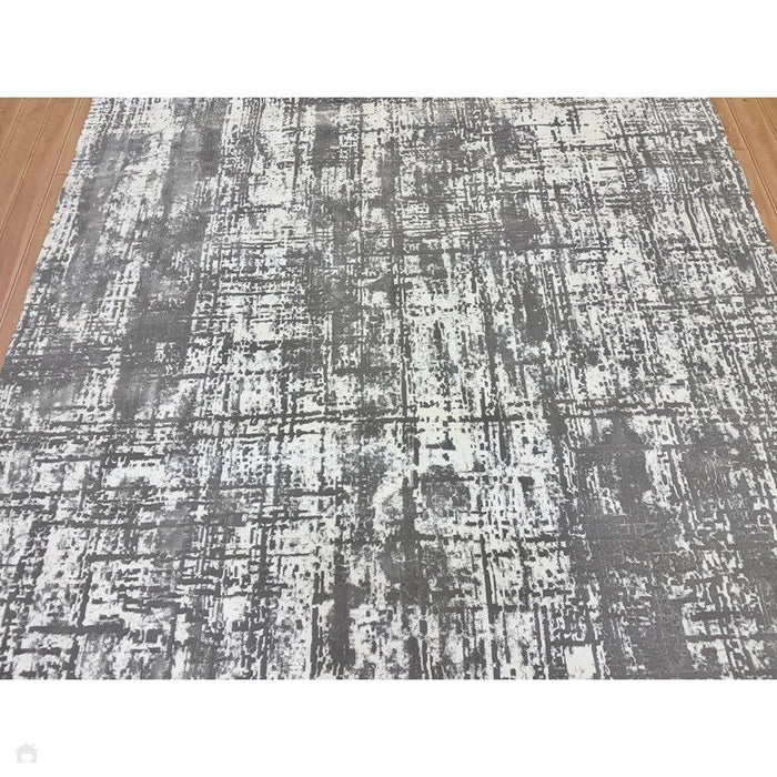 Kuza Abstract Modern Distressed Textured Soft-Touch Mid Grey/Cream/Light Grey Rug