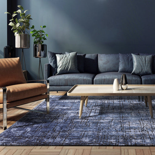 Kuza Abstract Modern Distressed Textured Soft-Touch Navy/Light Grey Rug