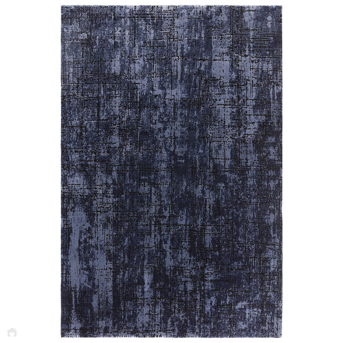 Kuza Abstract Modern Distressed Textured Soft-Touch Navy/Light Grey Rug