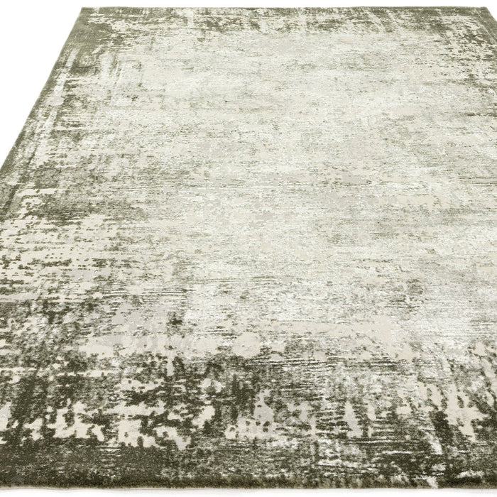 Kuza Border Modern Abstract Distressed Textured Soft-Touch Khaki/Light Grey Rug