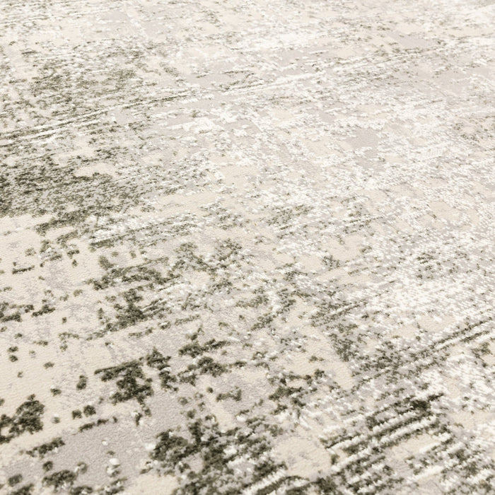 Kuza Border Modern Abstract Distressed Textured Soft-Touch Khaki/Light Grey Rug