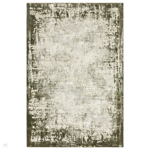 Kuza Border Modern Abstract Distressed Textured Soft-Touch Khaki/Light Grey Rug