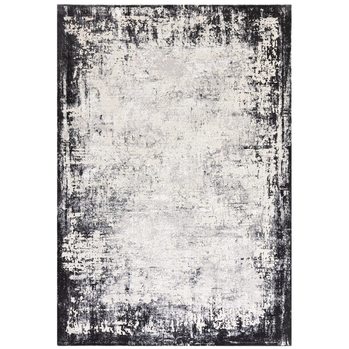 Kuza Border Modern Abstract Distressed Textured Soft-Touch Light Grey/Charcoal Rug