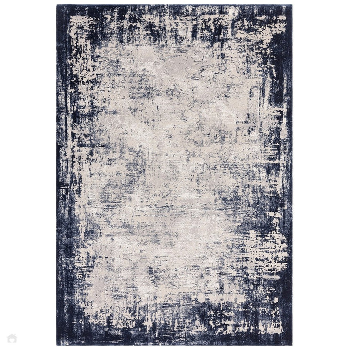 Kuza Border Modern Abstract Distressed Textured Soft-Touch Navy/Light Grey Rug