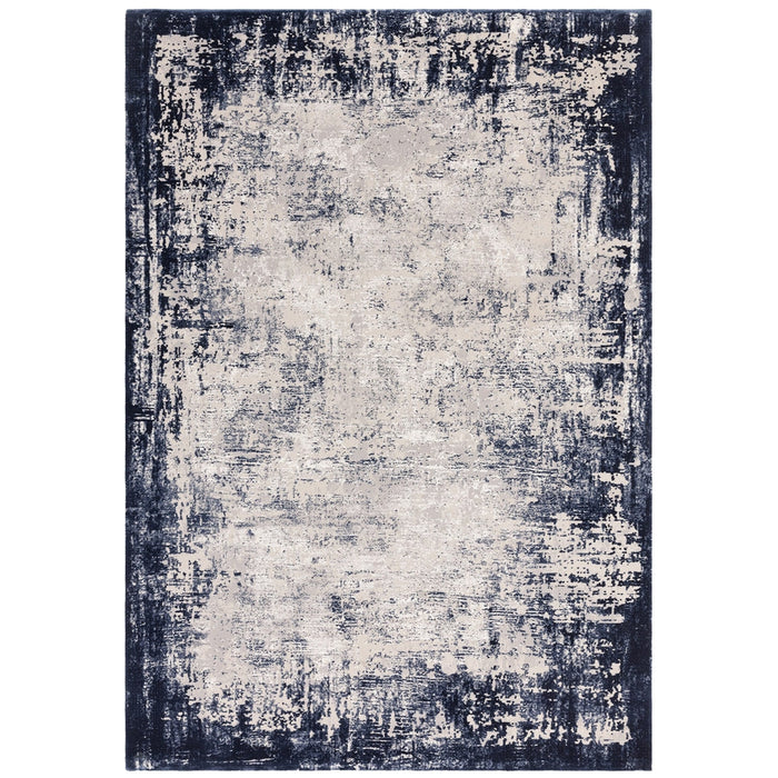 Kuza Border Modern Abstract Distressed Textured Soft-Touch Navy/Light Grey Rug