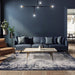 Kuza Border Modern Abstract Distressed Textured Soft-Touch Navy/Light Grey Rug