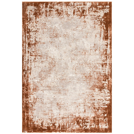 Kuza Border Modern Abstract Distressed Textured Soft-Touch Terracotta/Light Grey Rug