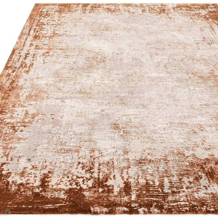 Kuza Border Modern Abstract Distressed Textured Soft-Touch Terracotta/Light Grey Rug