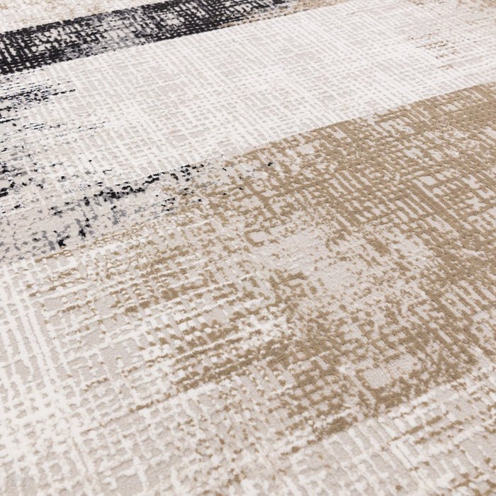 Kuza Lines Ikat Modern Abstract Distressed Textured Soft-Touch Beige/Light Grey/Black/Ivory Rug