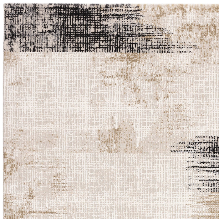 Kuza Lines Ikat Modern Abstract Distressed Textured Soft-Touch Beige/Light Grey/Black/Ivory Rug