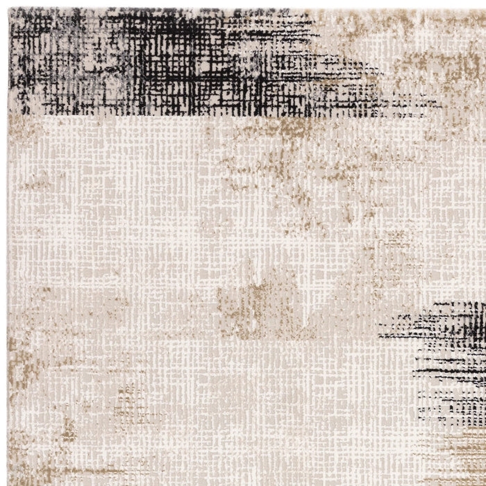 Kuza Lines Ikat Modern Abstract Distressed Textured Soft-Touch Beige/Light Grey/Black/Ivory Rug