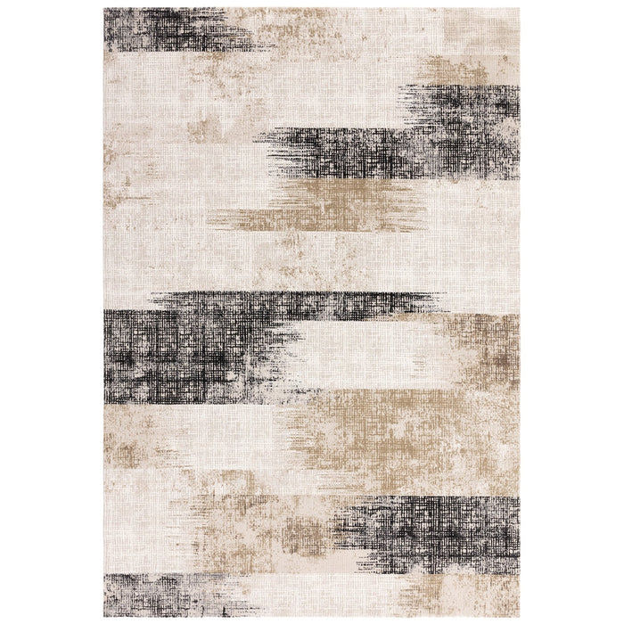 Kuza Lines Ikat Modern Abstract Distressed Textured Soft-Touch Beige/Light Grey/Black/Ivory Rug