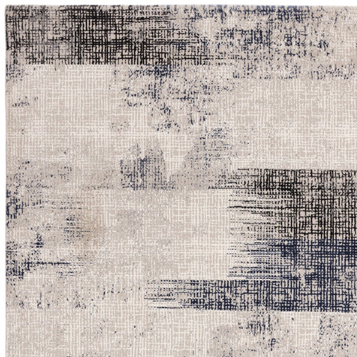 Kuza Lines Ikat Modern Abstract Distressed Textured Soft-Touch Navy/Light Grey/Black/Ivory Rug