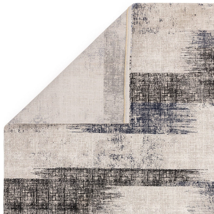 Kuza Lines Ikat Modern Abstract Distressed Textured Soft-Touch Navy/Light Grey/Black/Ivory Rug