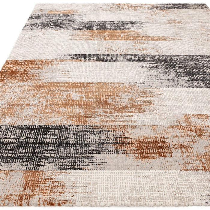 Tappeto Kuza Lines Ikat moderno astratto invecchiato testurizzato soft-touch terracotta/grigio chiaro/nero/avorio