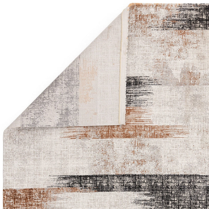 Tappeto Kuza Lines Ikat moderno astratto invecchiato testurizzato soft-touch terracotta/grigio chiaro/nero/avorio