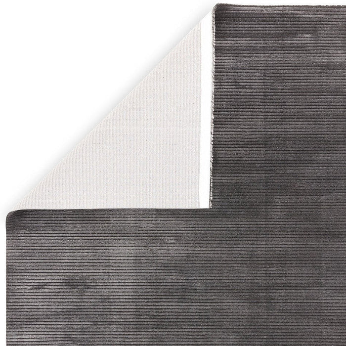 Kuza Plain Stripe Modern Distressed Textured Soft-Touch Charcoal Rug