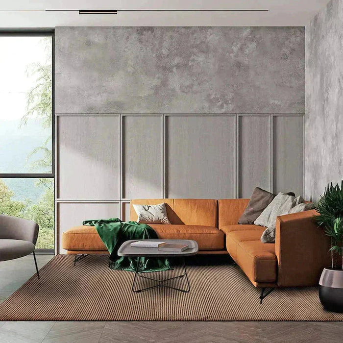 Kuza Plain Stripe Modern Distressed Textured Soft-Touch Terracotta Rug