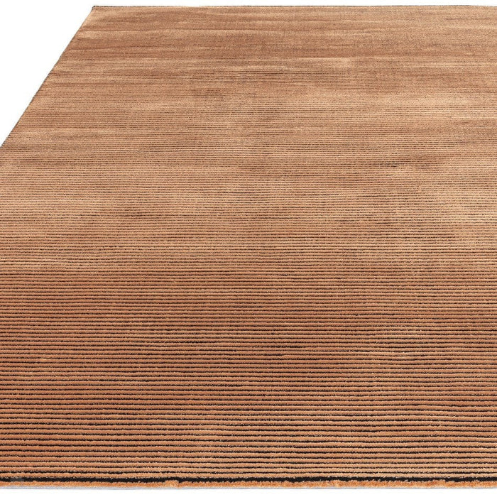 Kuza Plain Stripe Modern Distressed Textured Soft-Touch Terracotta Rug