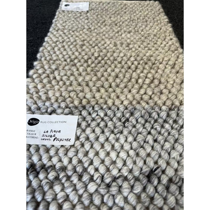 La Playa Modern Plain Mottled Beaded Pebble Hand Woven Textured Wool Flat-Pile Silver Rug