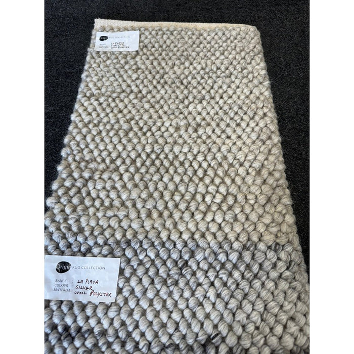 La Playa Modern Plain Mottled Beaded Pebble Hand Woven Textured Wool Flat-Pile Silver Rug