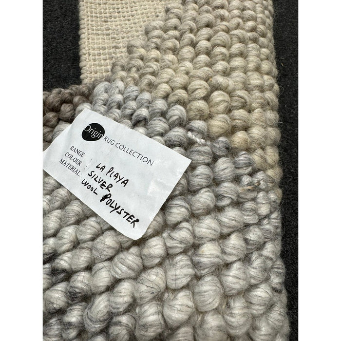 La Playa Modern Plain Mottled Beaded Pebble Hand Woven Textured Wool Flat-Pile Silver Rug