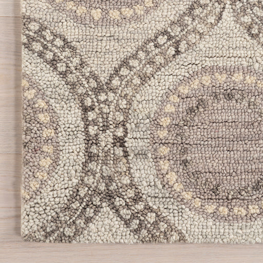 Large Medallion Wool Area Rug in Grey