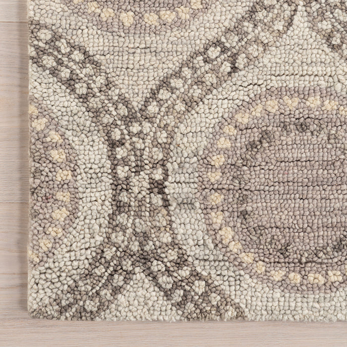 Large Medallion Wool Area Rug in Grey