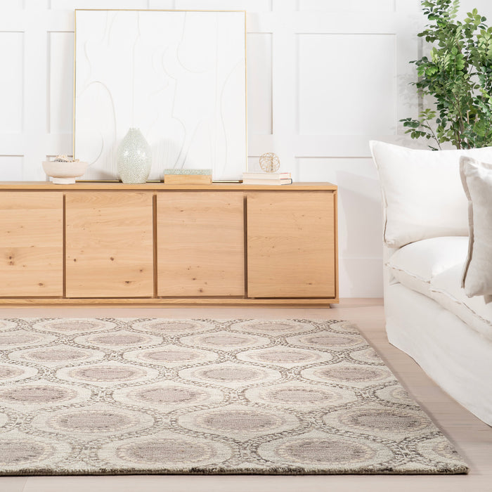 Large Medallion Wool Area Rug in Grey