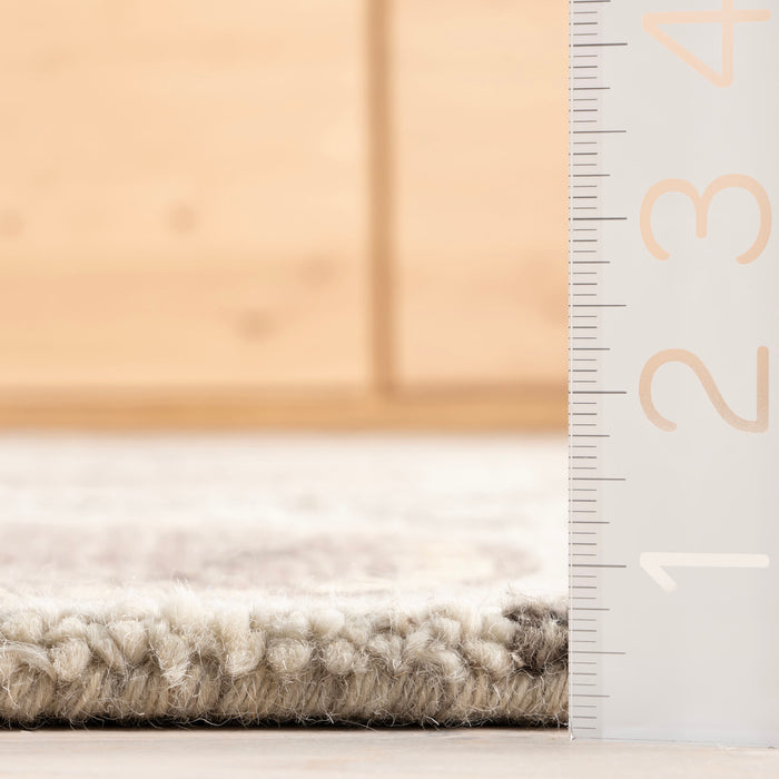 Large Medallion Wool Area Rug in Grey