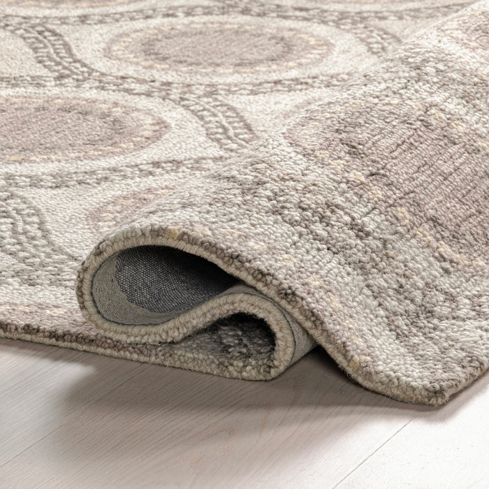 Large Medallion Wool Area Rug in Grey