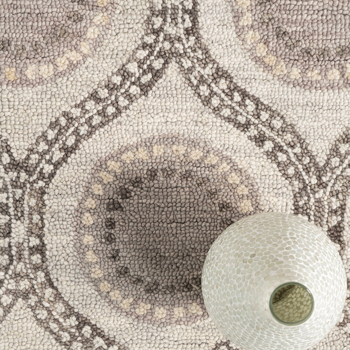 Large Medallion Wool Area Rug in Grey