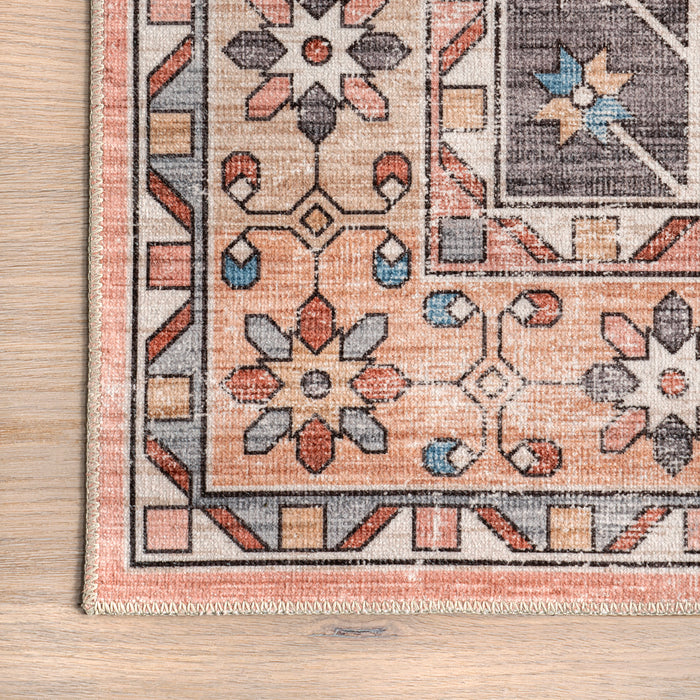 Laurel Medallion Machine Washable Area Rug in Blush